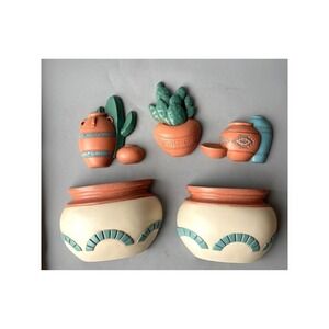 Vintage Burwood Products Southwestern Wall Decor Set 5pc Cactus Wall Pocket